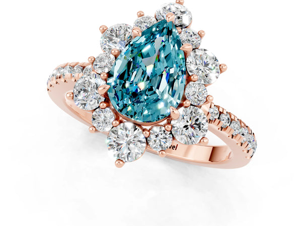 Rose gold Pear Cut Cut Diamond Floral Halo Pave Band with Prong Setting