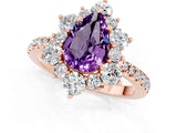 Rose gold Pear Cut Cut Diamond Floral Halo Pave Band with Prong Setting_1