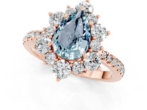 Rose gold Pear Cut Cut Diamond Floral Halo Pave Band with Prong Setting_1