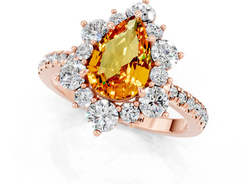 Rose gold Pear Cut Cut Diamond Floral Halo Pave Band with Prong Setting_1