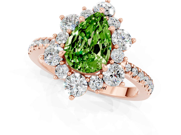 Rose gold Pear Cut Cut Diamond Floral Halo Pave Band with Prong Setting