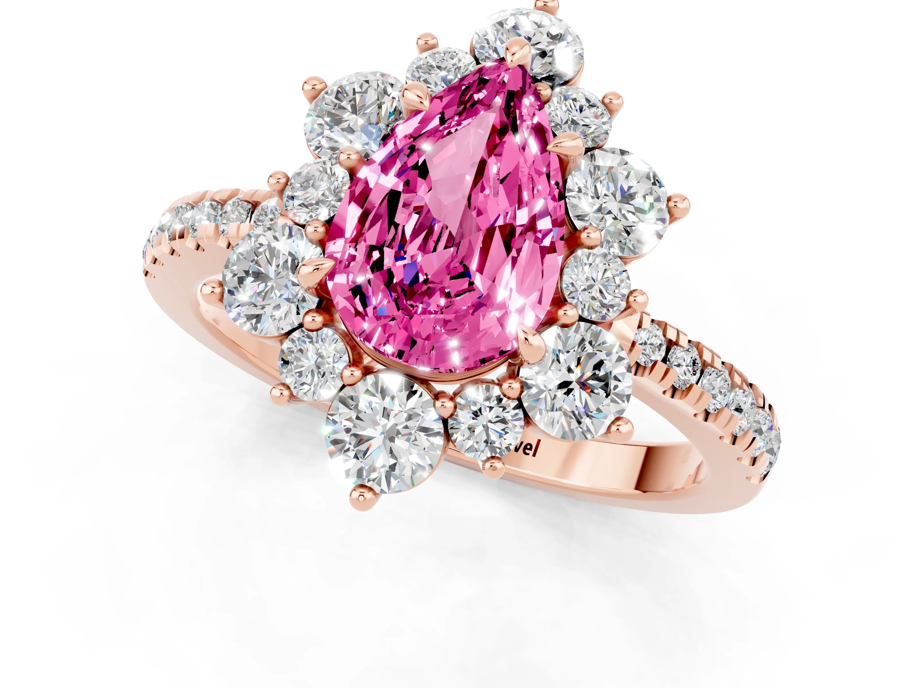 Rose gold Pear Cut Cut Diamond Floral Halo Pave Band with Prong Setting_1