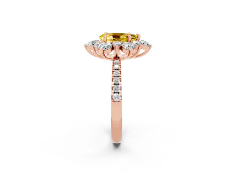 Rose gold Pear Cut Cut Diamond Floral Halo Pave Band with Prong Setting_2