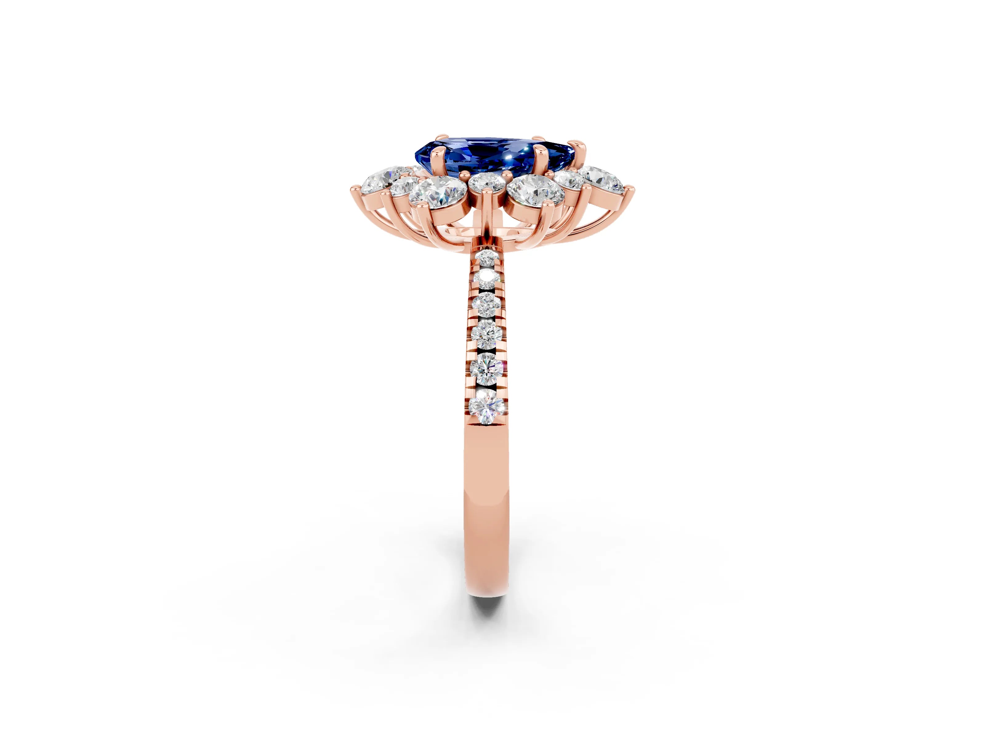 Rose gold Pear Cut Cut Diamond Floral Halo Pave Band with Prong Setting_2