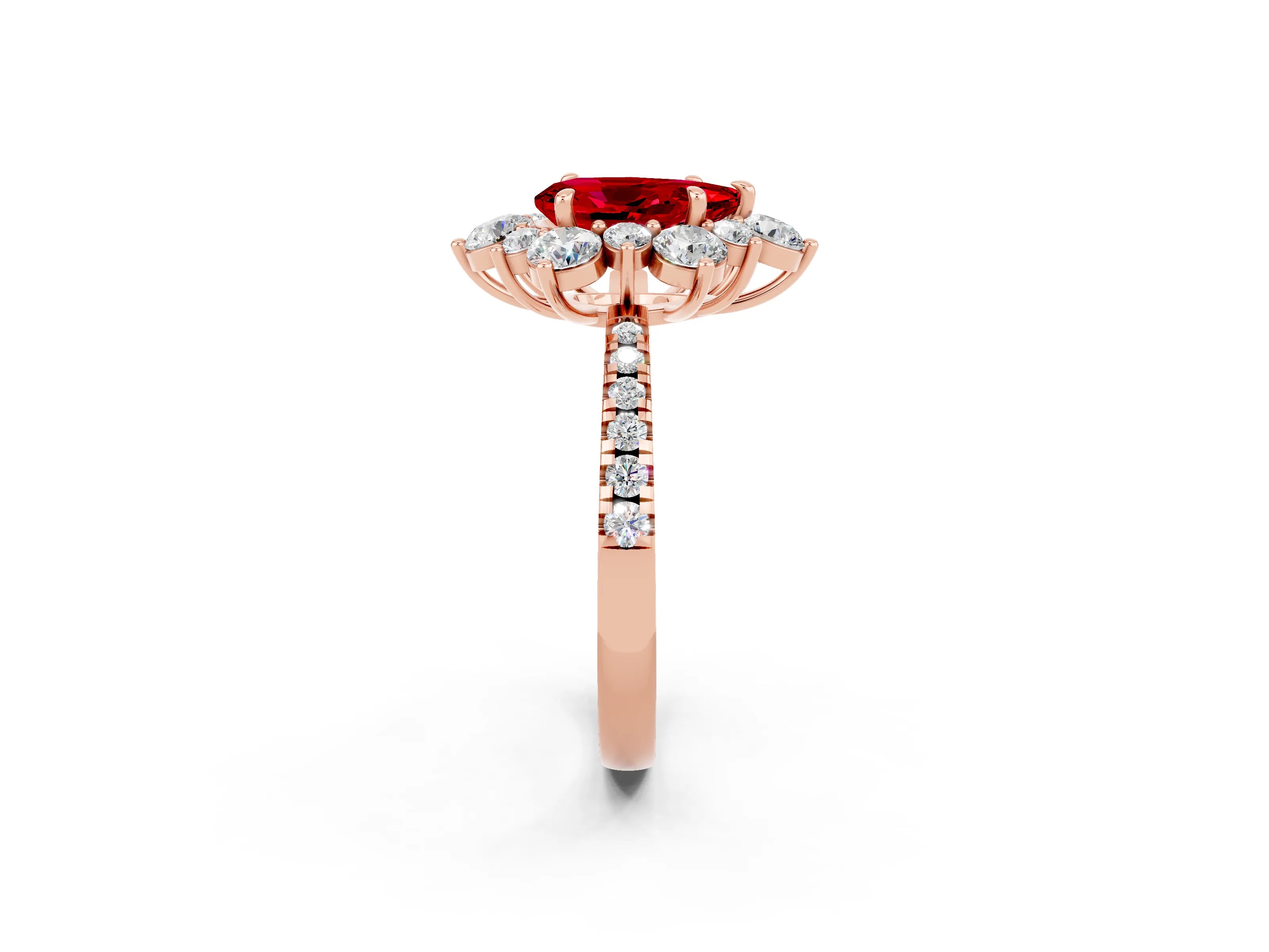 Rose gold Pear Cut Cut Diamond Floral Halo Pave Band with Prong Setting_2