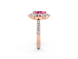 Rose gold Pear Cut Cut Diamond Floral Halo Pave Band with Prong Setting_2