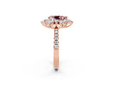 Rose gold Pear Cut Cut Diamond Floral Halo Pave Band with Prong Setting_2