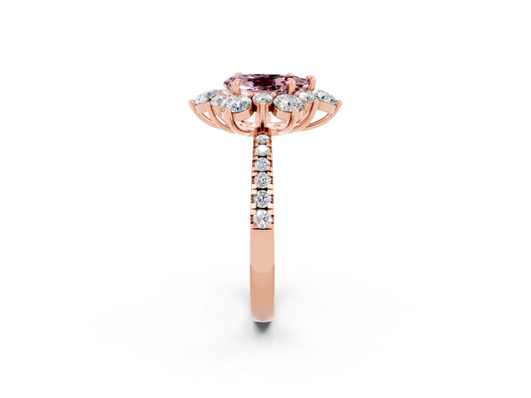 Rose gold Pear Cut Cut Diamond Floral Halo Pave Band with Prong Setting
