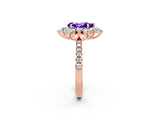 Rose gold Pear Cut Cut Diamond Floral Halo Pave Band with Prong Setting_2