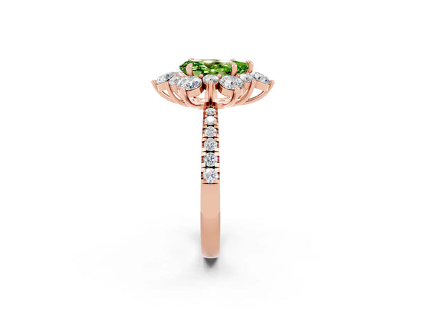 Rose gold Pear Cut Cut Diamond Floral Halo Pave Band with Prong Setting