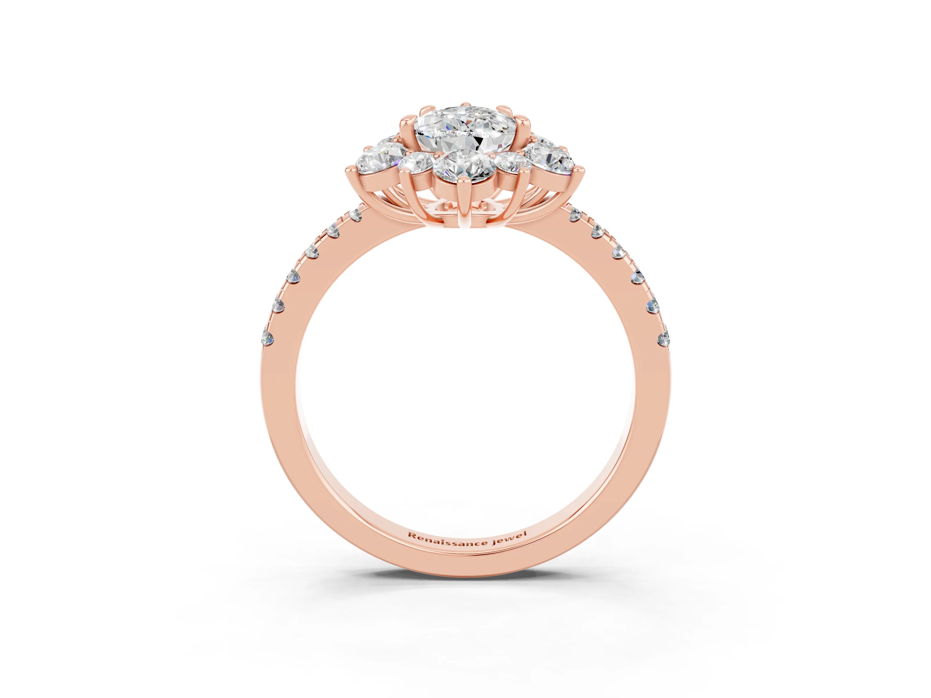 Rose gold Pear Cut Cut Diamond Floral Halo Pave Band with Prong Setting_3