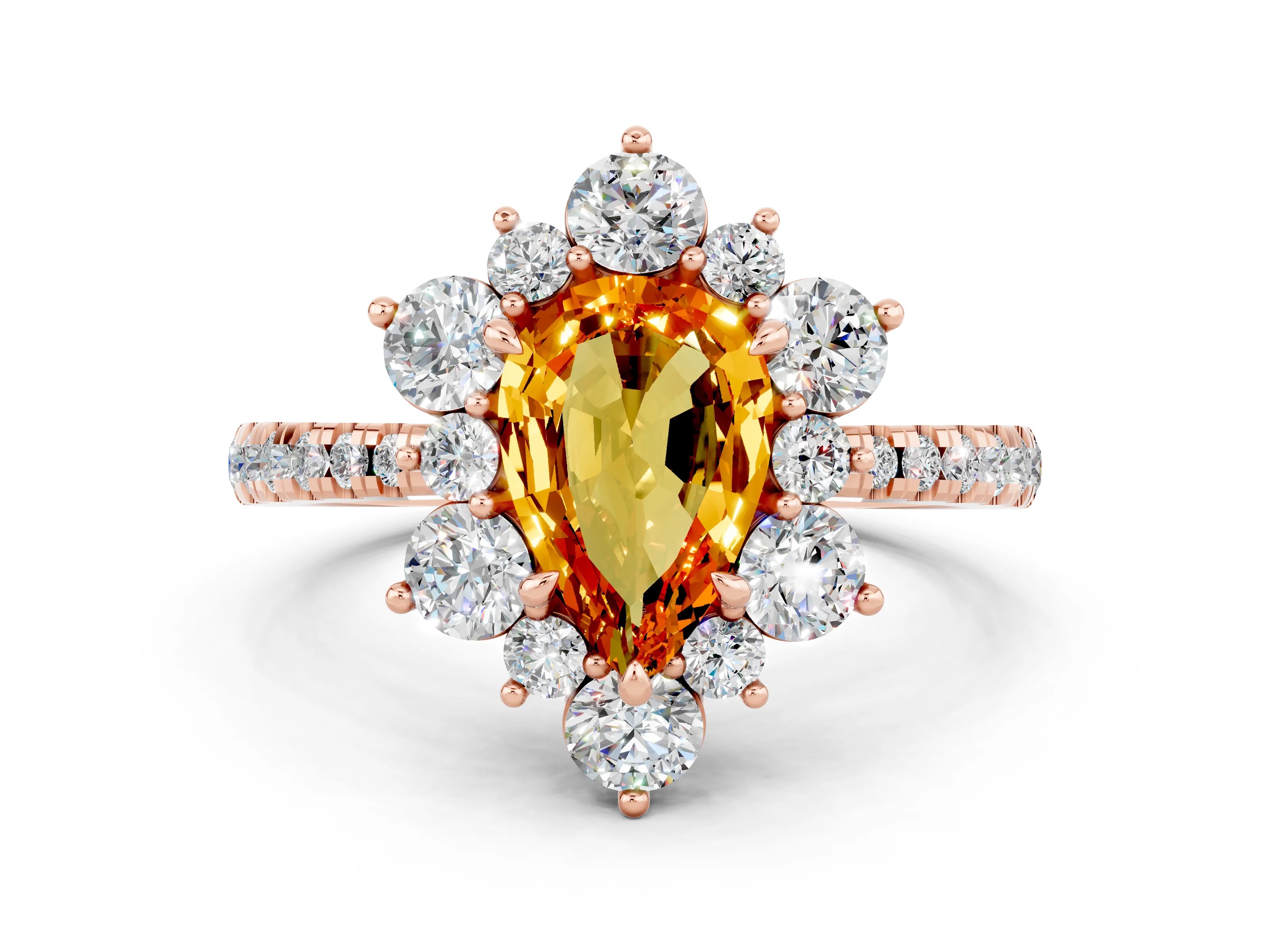 Rose gold Pear Cut Cut Diamond Floral Halo Pave Band with Prong Setting