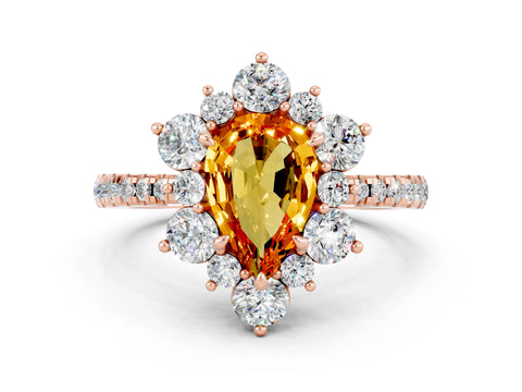 Rose gold Pear Cut Cut Diamond Floral Halo Pave Band with Prong Setting