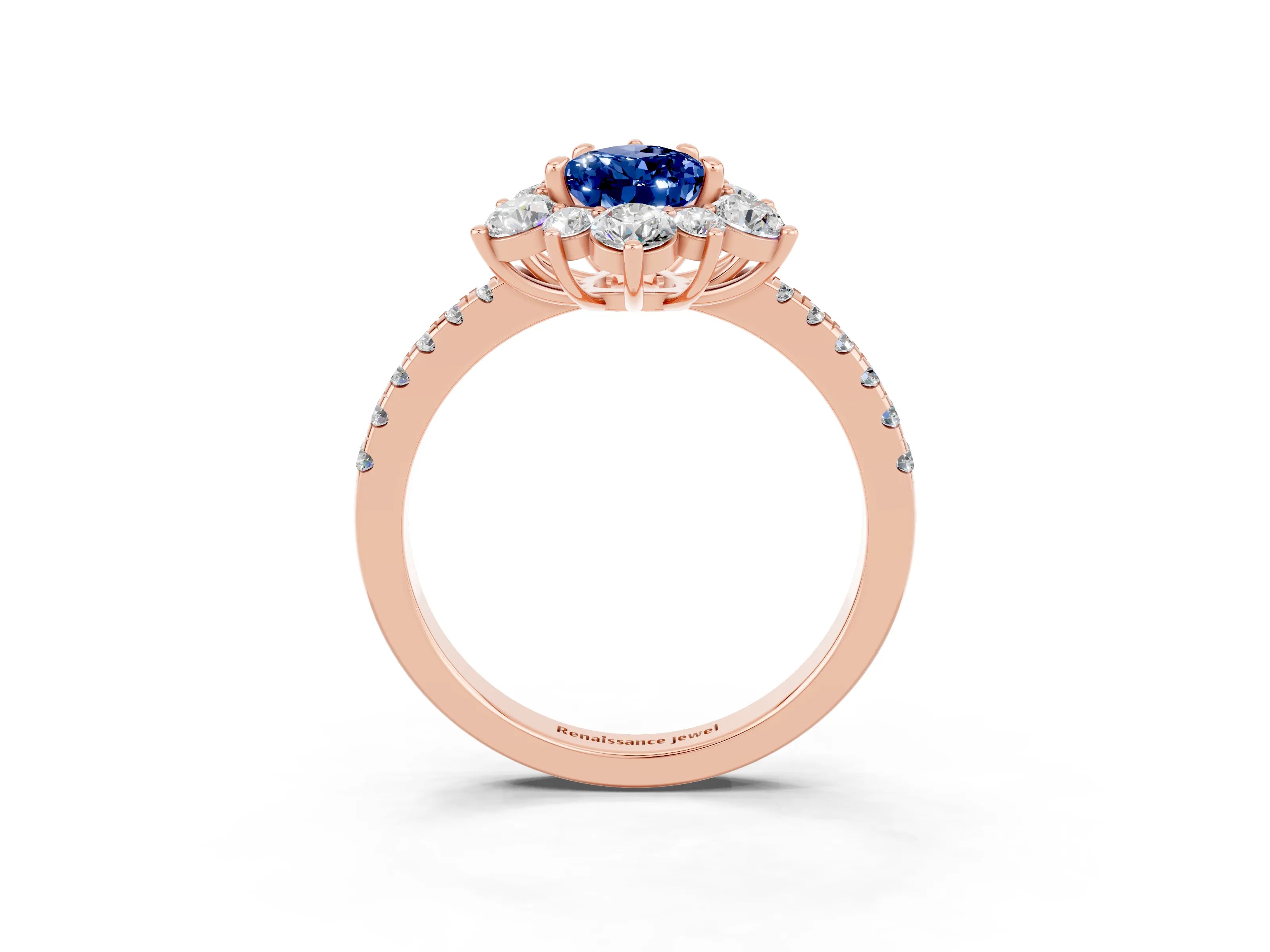 Rose gold Pear Cut Cut Diamond Floral Halo Pave Band with Prong Setting_3