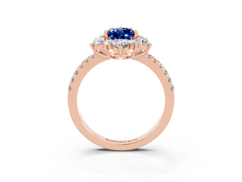 Rose gold Pear Cut Cut Diamond Floral Halo Pave Band with Prong Setting_3