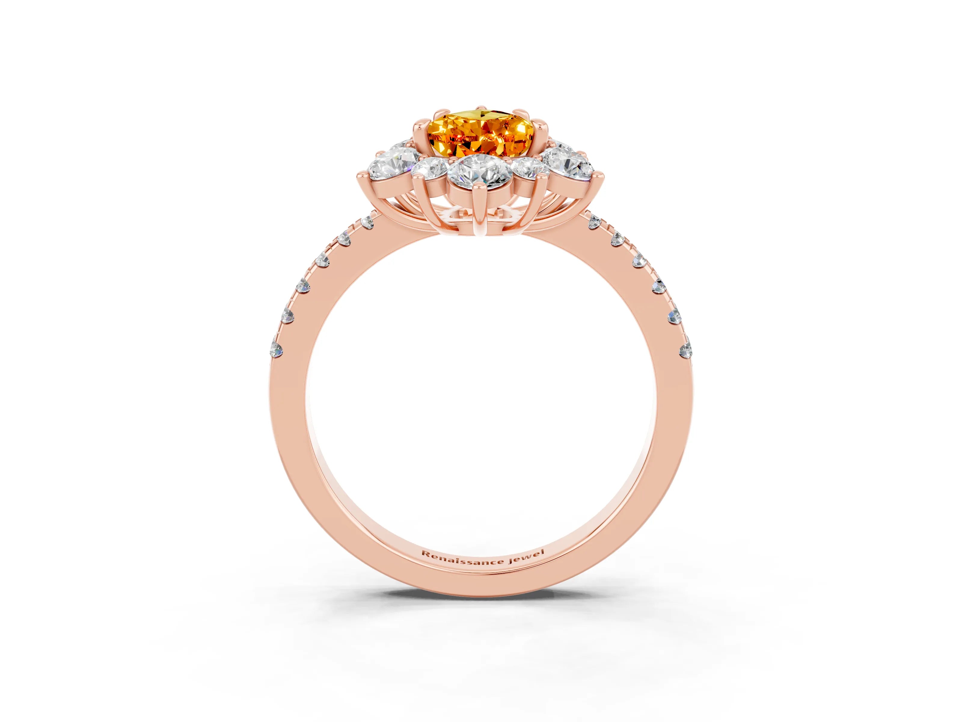 Rose gold Pear Cut Cut Diamond Floral Halo Pave Band with Prong Setting_3