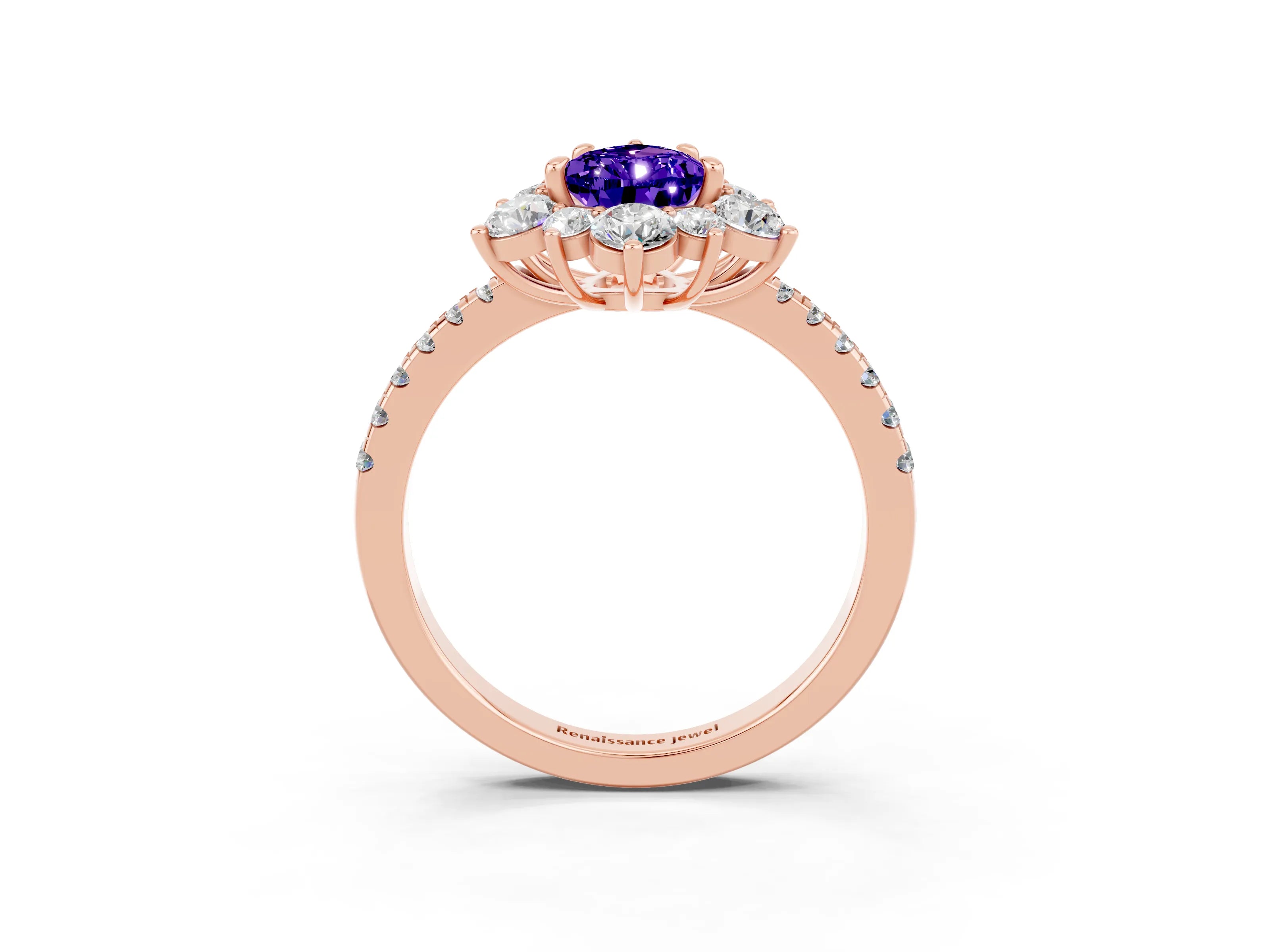 Rose gold Pear Cut Cut Diamond Floral Halo Pave Band with Prong Setting_3