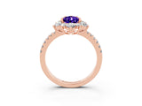 Rose gold Pear Cut Cut Diamond Floral Halo Pave Band with Prong Setting_3