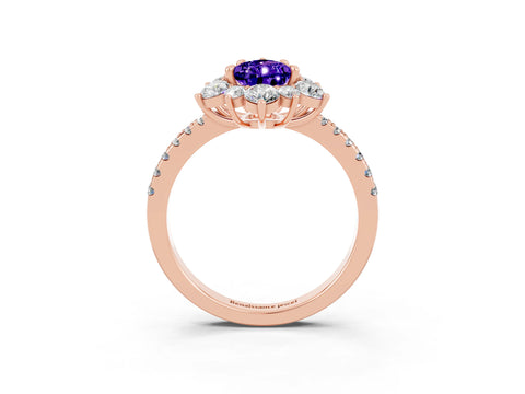 Rose gold Pear Cut Cut Diamond Floral Halo Pave Band with Prong Setting_3