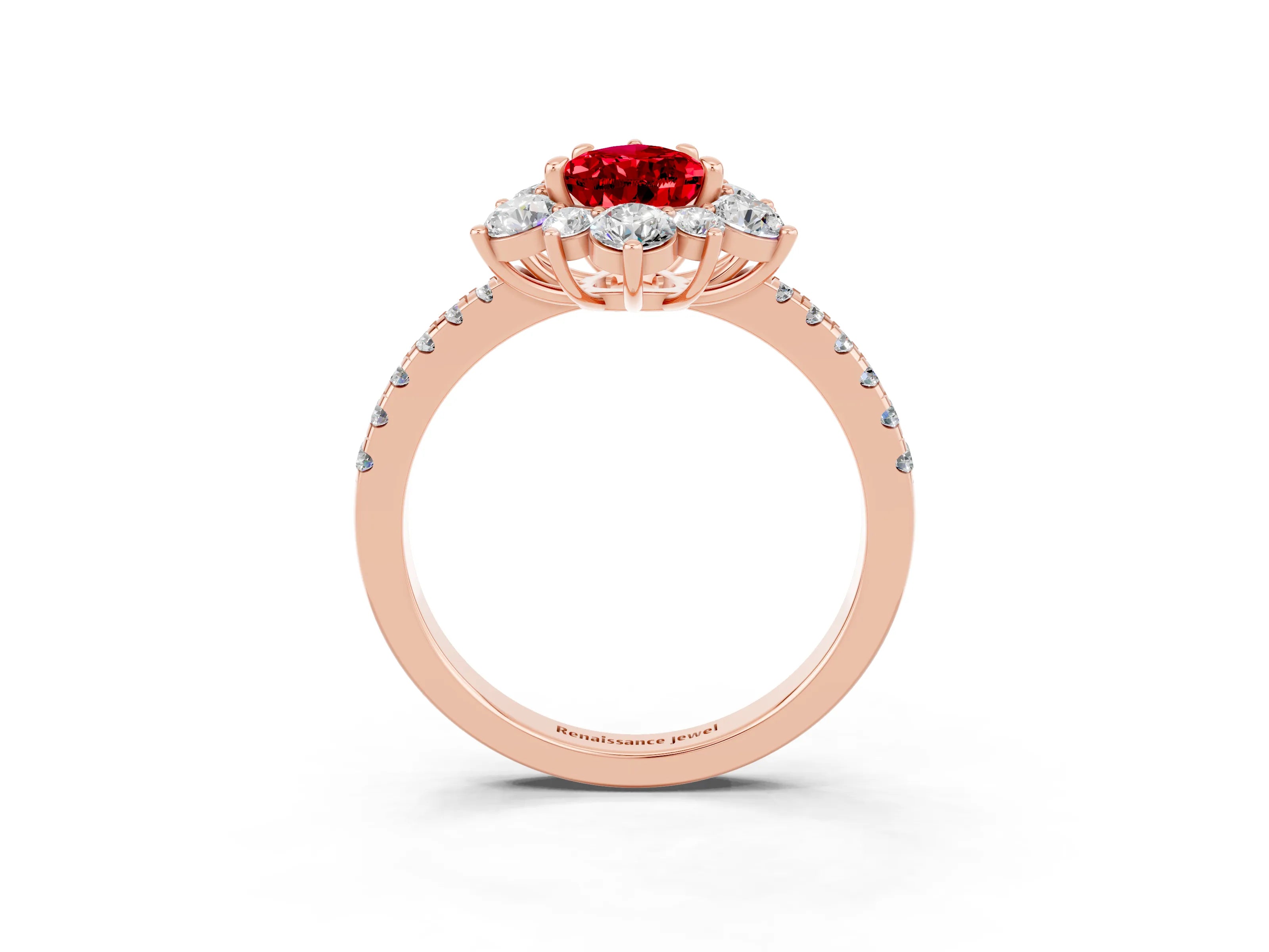 Rose gold Pear Cut Cut Diamond Floral Halo Pave Band with Prong Setting_3