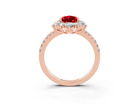 Rose gold Pear Cut Cut Diamond Floral Halo Pave Band with Prong Setting_3