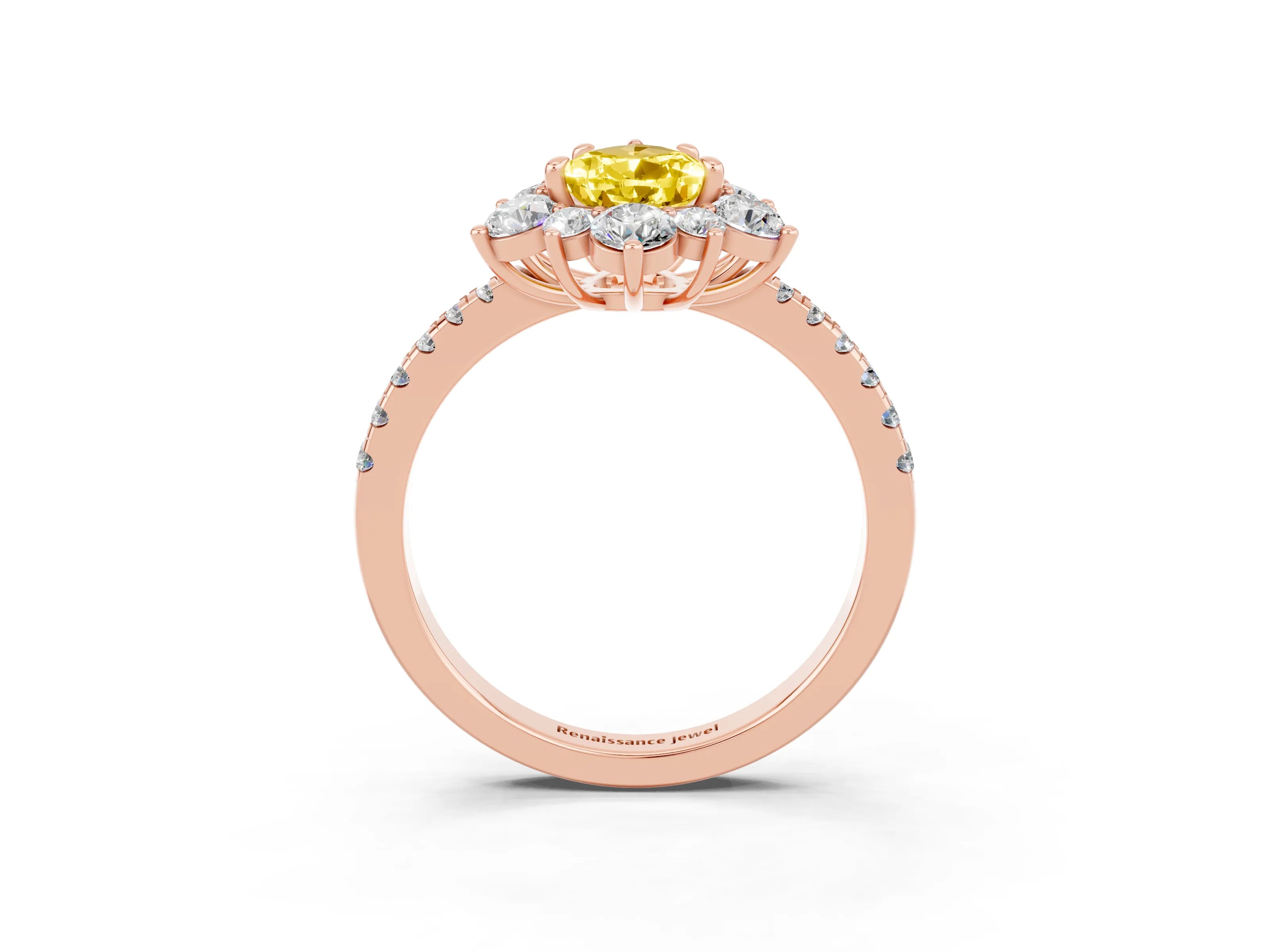 Rose gold Pear Cut Cut Diamond Floral Halo Pave Band with Prong Setting_3