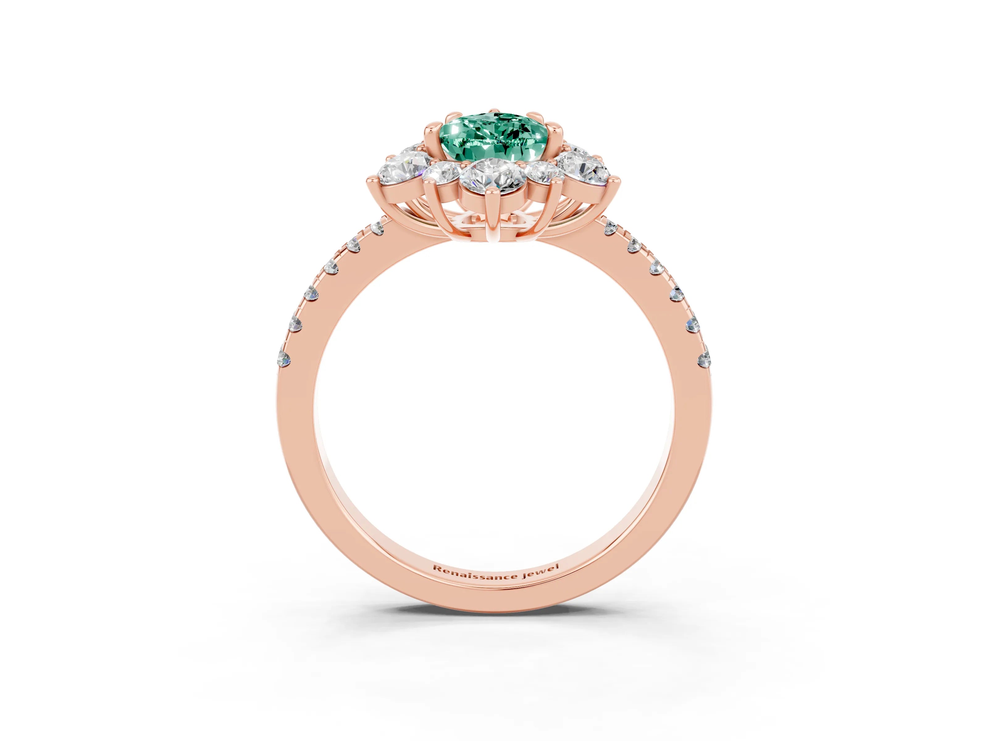 Rose gold Pear Cut Cut Diamond Floral Halo Pave Band with Prong Setting_3