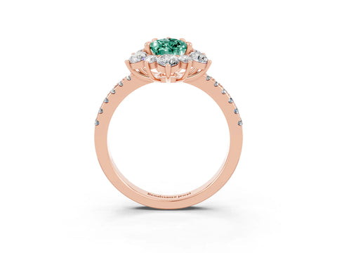 Rose gold Pear Cut Cut Diamond Floral Halo Pave Band with Prong Setting_3