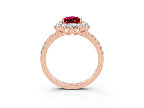 Rose gold Pear Cut Cut Diamond Floral Halo Pave Band with Prong Setting_3