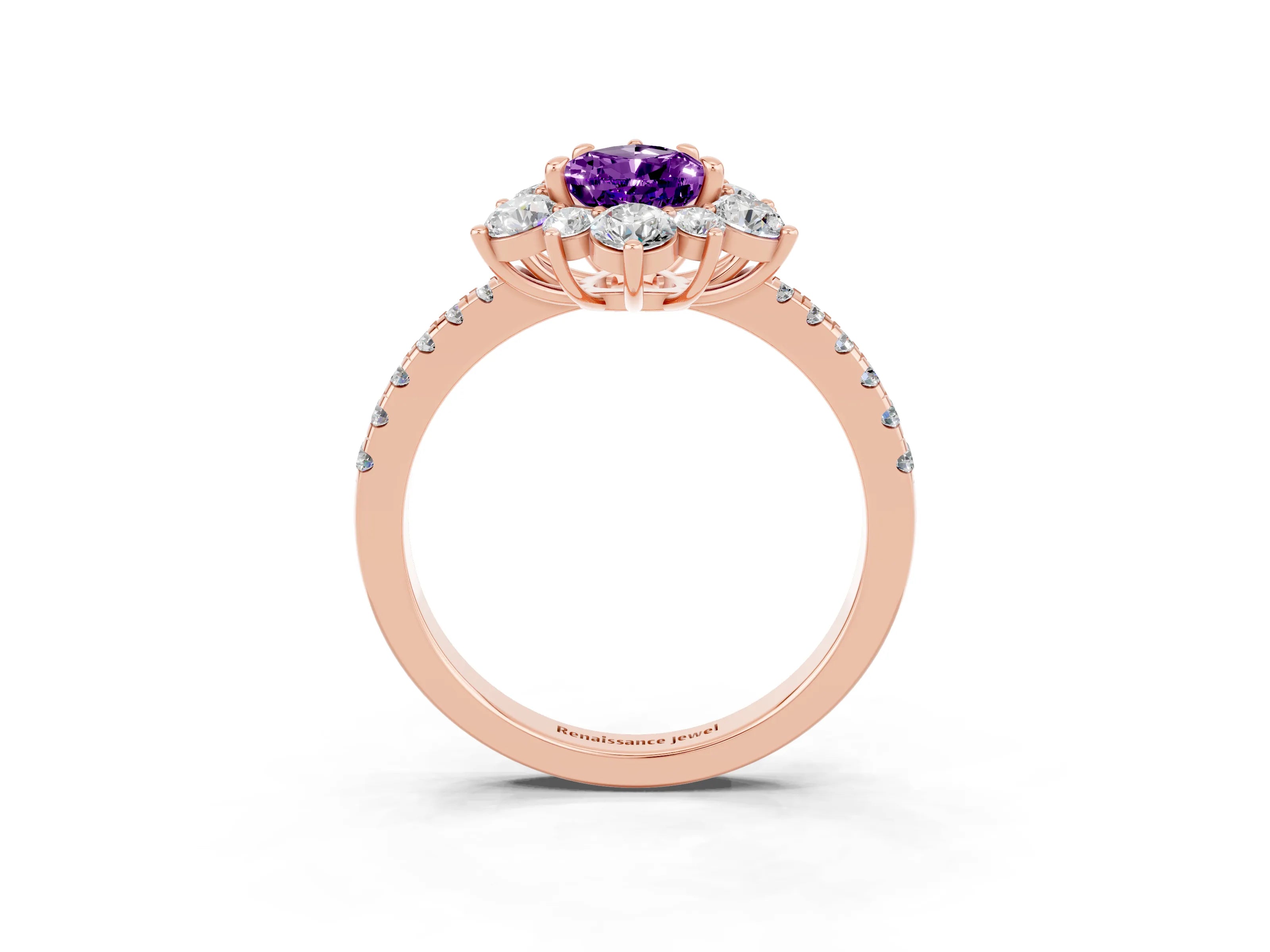 Rose gold Pear Cut Cut Diamond Floral Halo Pave Band with Prong Setting_3