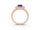 Rose gold Pear Cut Cut Diamond Floral Halo Pave Band with Prong Setting_3