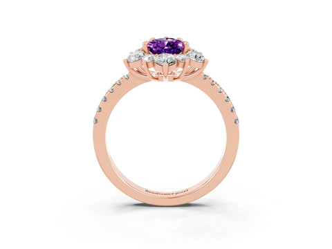 Rose gold Pear Cut Cut Diamond Floral Halo Pave Band with Prong Setting_3