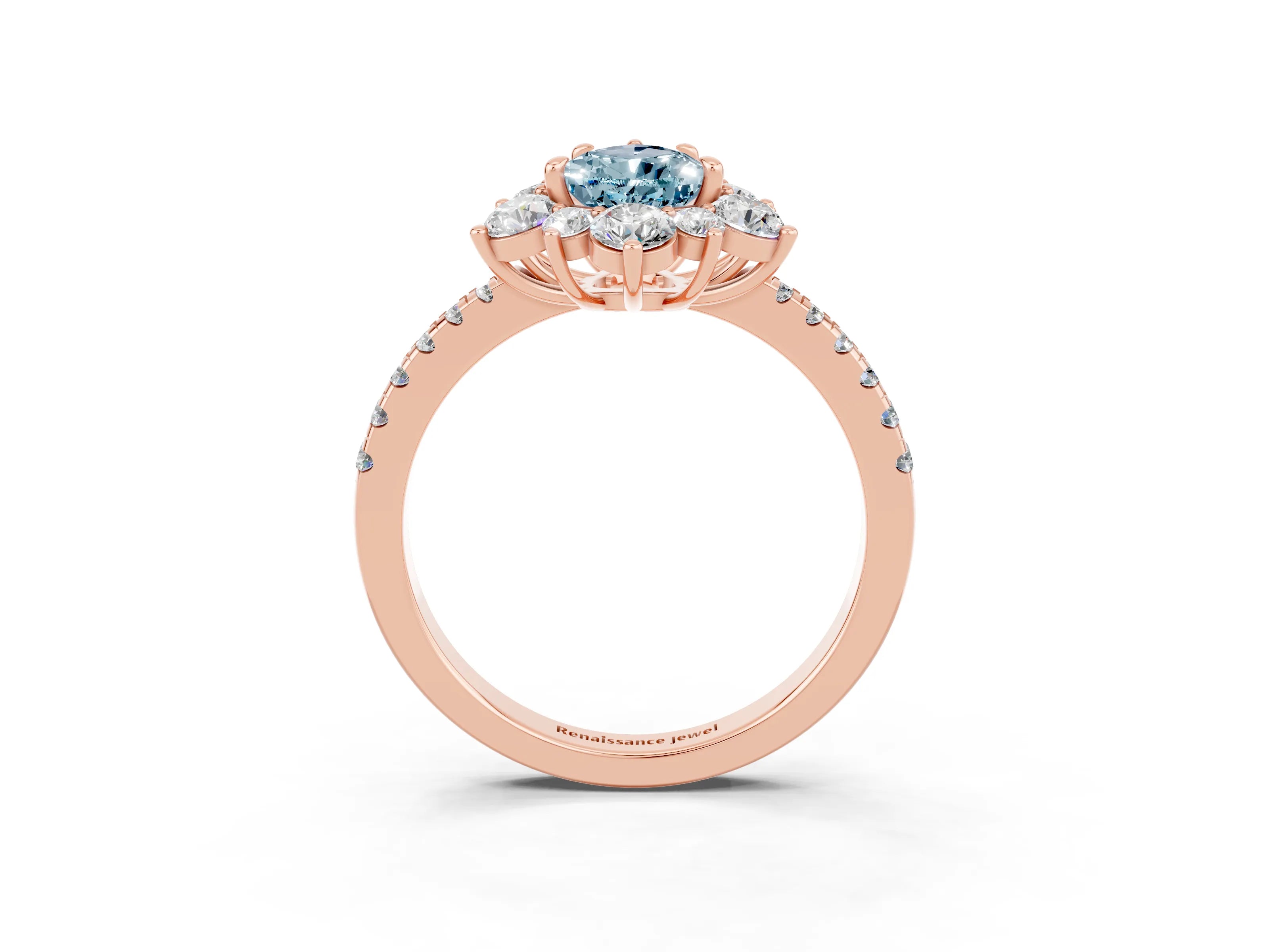 Rose gold Pear Cut Cut Diamond Floral Halo Pave Band with Prong Setting_3