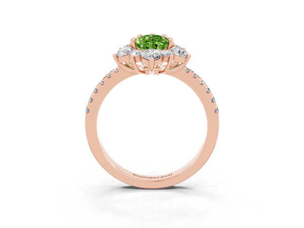Rose gold Pear Cut Cut Diamond Floral Halo Pave Band with Prong Setting