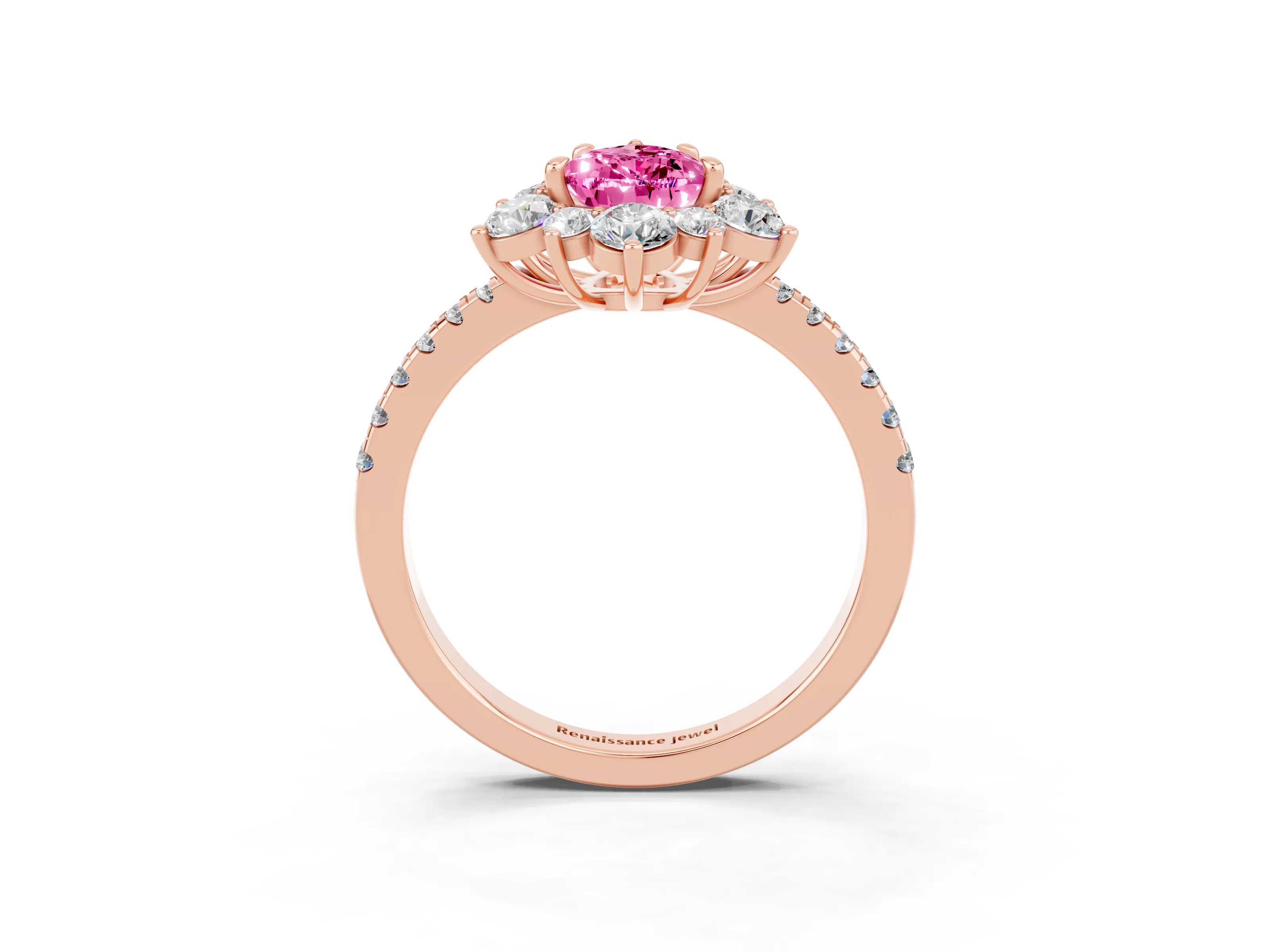 Rose gold Pear Cut Cut Diamond Floral Halo Pave Band with Prong Setting_3