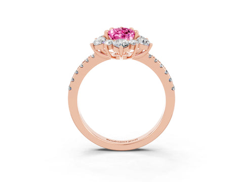 Rose gold Pear Cut Cut Diamond Floral Halo Pave Band with Prong Setting_3