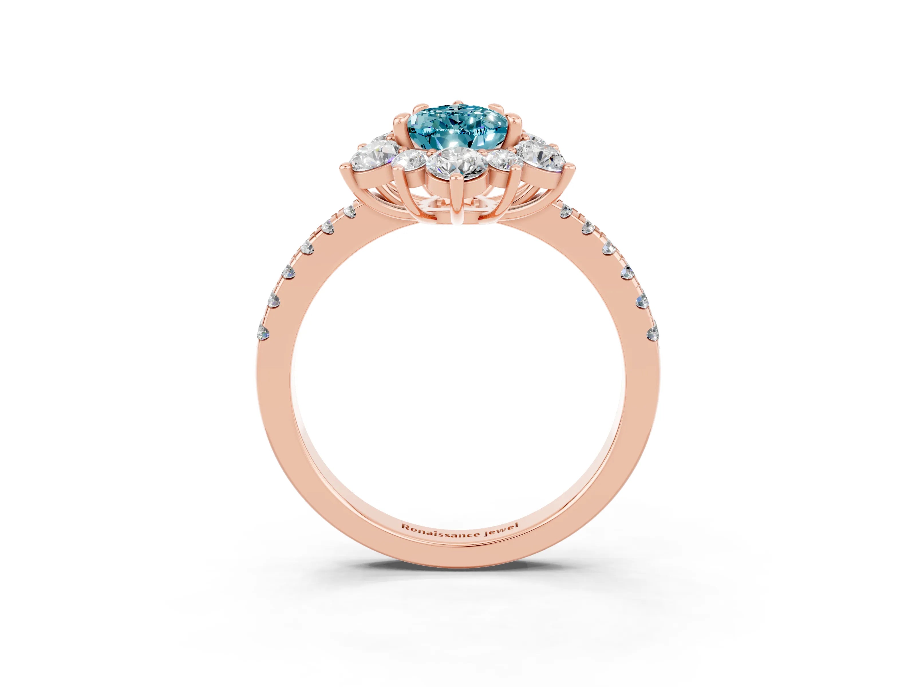 Rose gold Pear Cut Cut Diamond Floral Halo Pave Band with Prong Setting_3