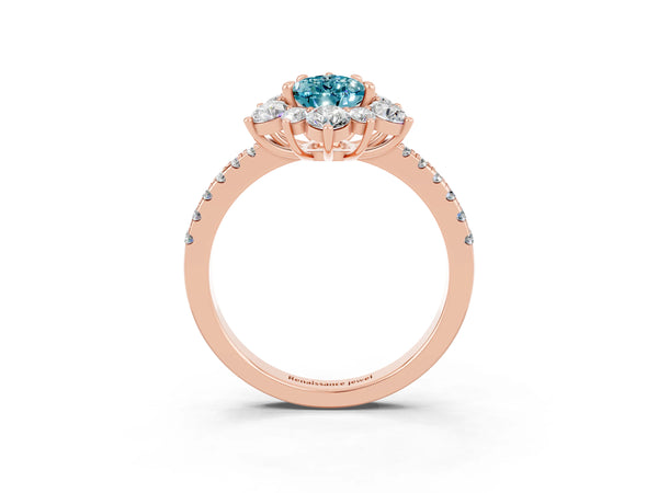 Rose gold Pear Cut Cut Diamond Floral Halo Pave Band with Prong Setting