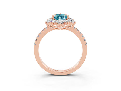 Rose gold Pear Cut Cut Diamond Floral Halo Pave Band with Prong Setting_3