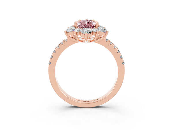 Rose gold Pear Cut Cut Diamond Floral Halo Pave Band with Prong Setting
