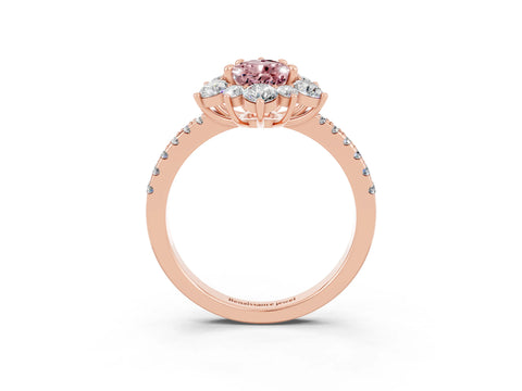 Rose gold Pear Cut Cut Diamond Floral Halo Pave Band with Prong Setting_3
