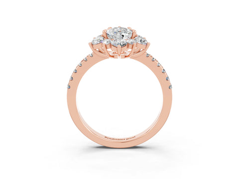 Rose gold Pear Cut Cut Diamond Floral Halo Pave Band with Prong Setting_3