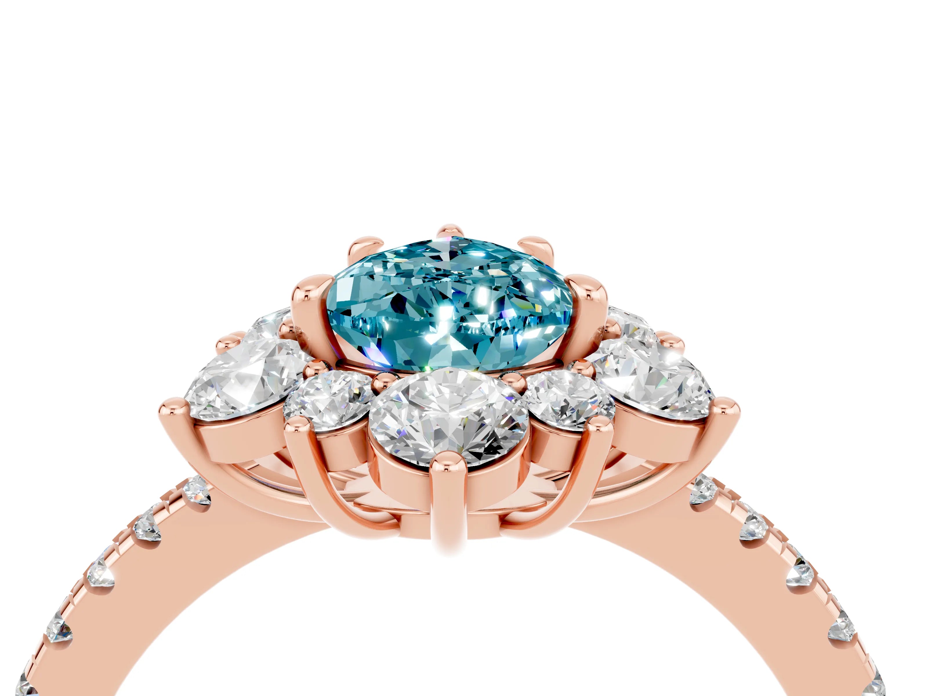 Rose gold Pear Cut Cut Diamond Floral Halo Pave Band with Prong Setting_4