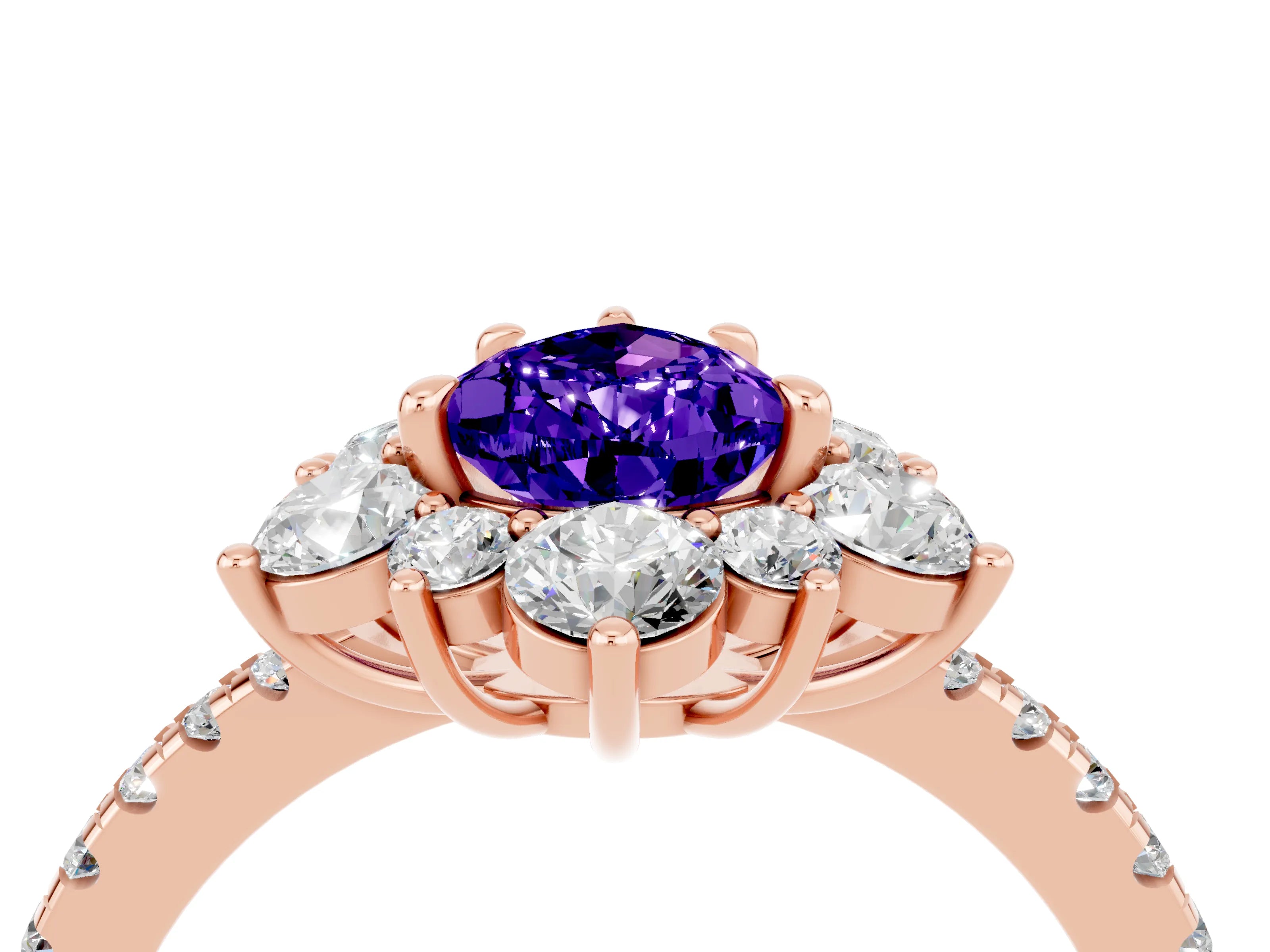Rose gold Pear Cut Cut Diamond Floral Halo Pave Band with Prong Setting_4