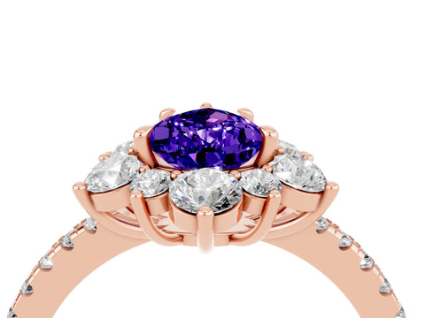 Rose gold Pear Cut Cut Diamond Floral Halo Pave Band with Prong Setting_4