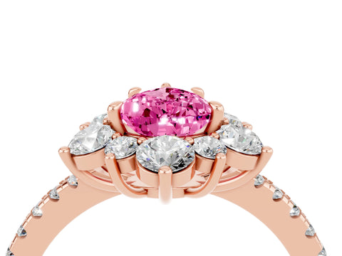 Rose gold Pear Cut Cut Diamond Floral Halo Pave Band with Prong Setting_4