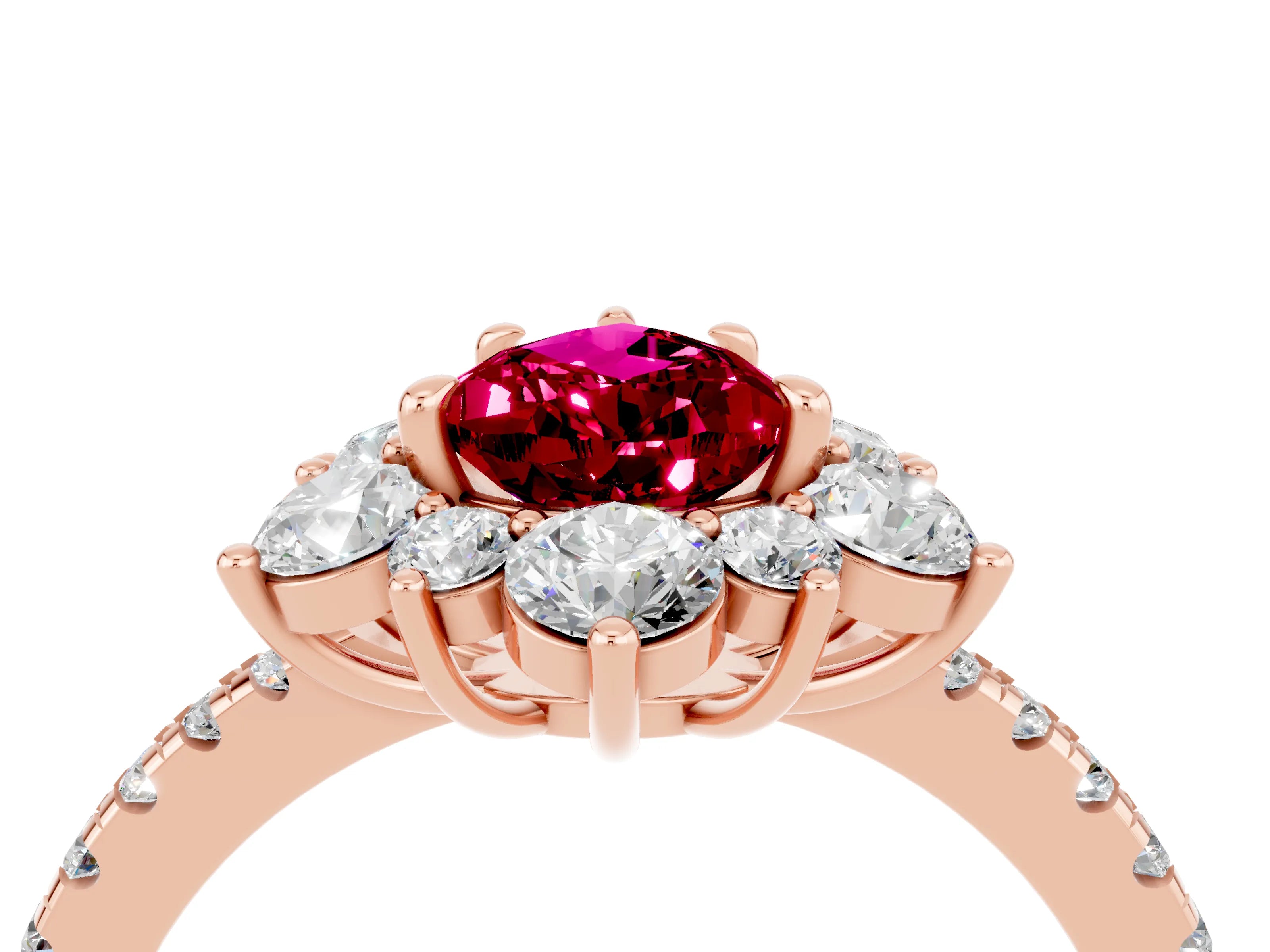 Rose gold Pear Cut Cut Diamond Floral Halo Pave Band with Prong Setting_4