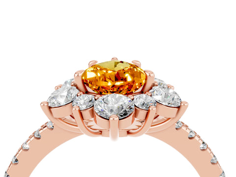 Rose gold Pear Cut Cut Diamond Floral Halo Pave Band with Prong Setting_4
