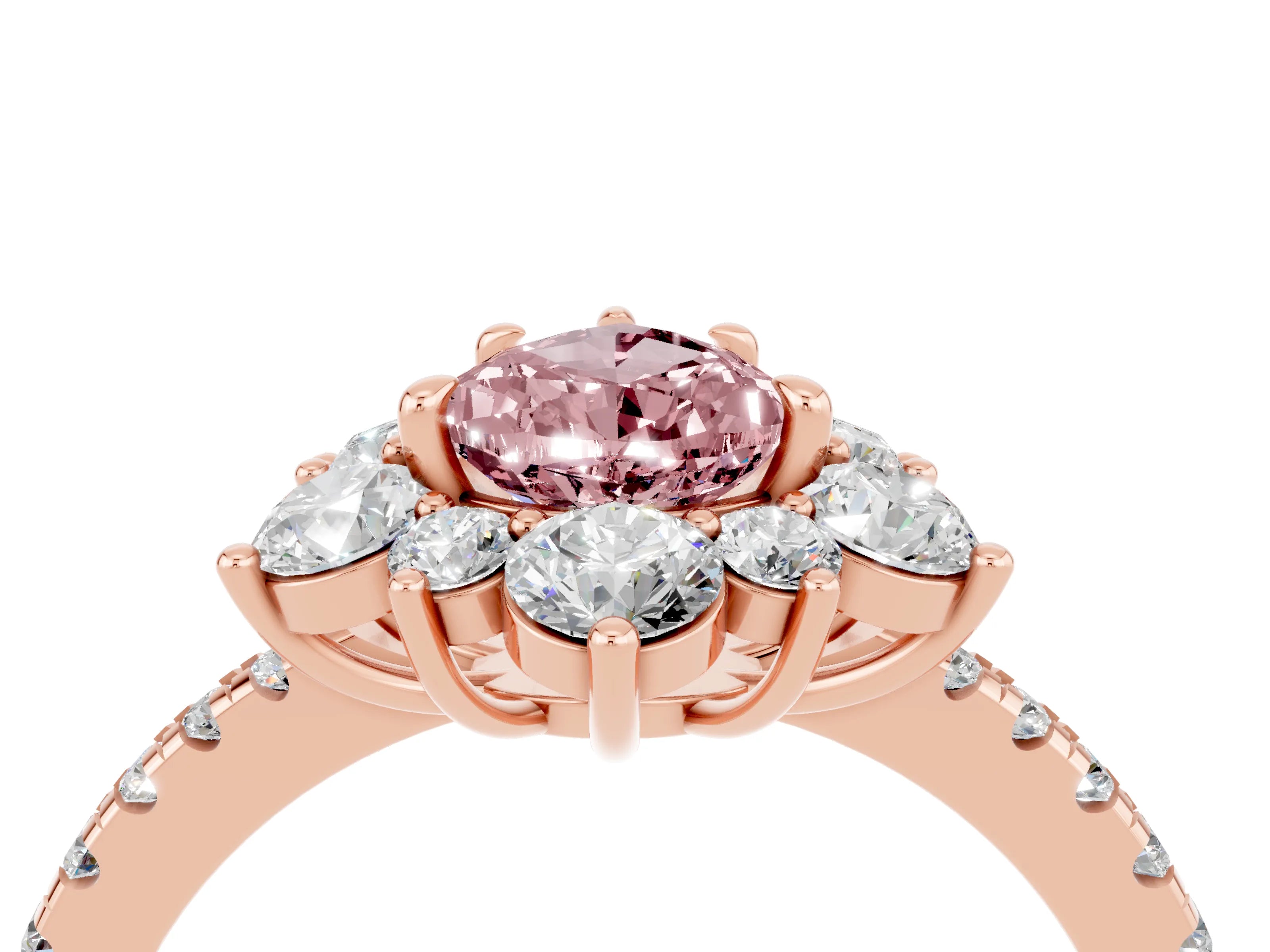 Rose gold Pear Cut Cut Diamond Floral Halo Pave Band with Prong Setting_4