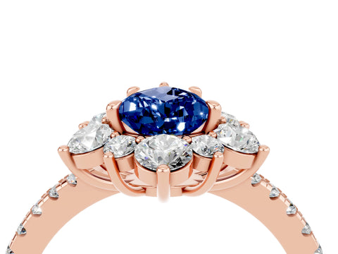 Rose gold Pear Cut Cut Diamond Floral Halo Pave Band with Prong Setting_4
